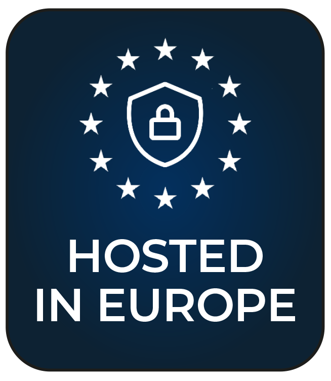 Logo Banner mit Aufschrift "Hosted in Europe"